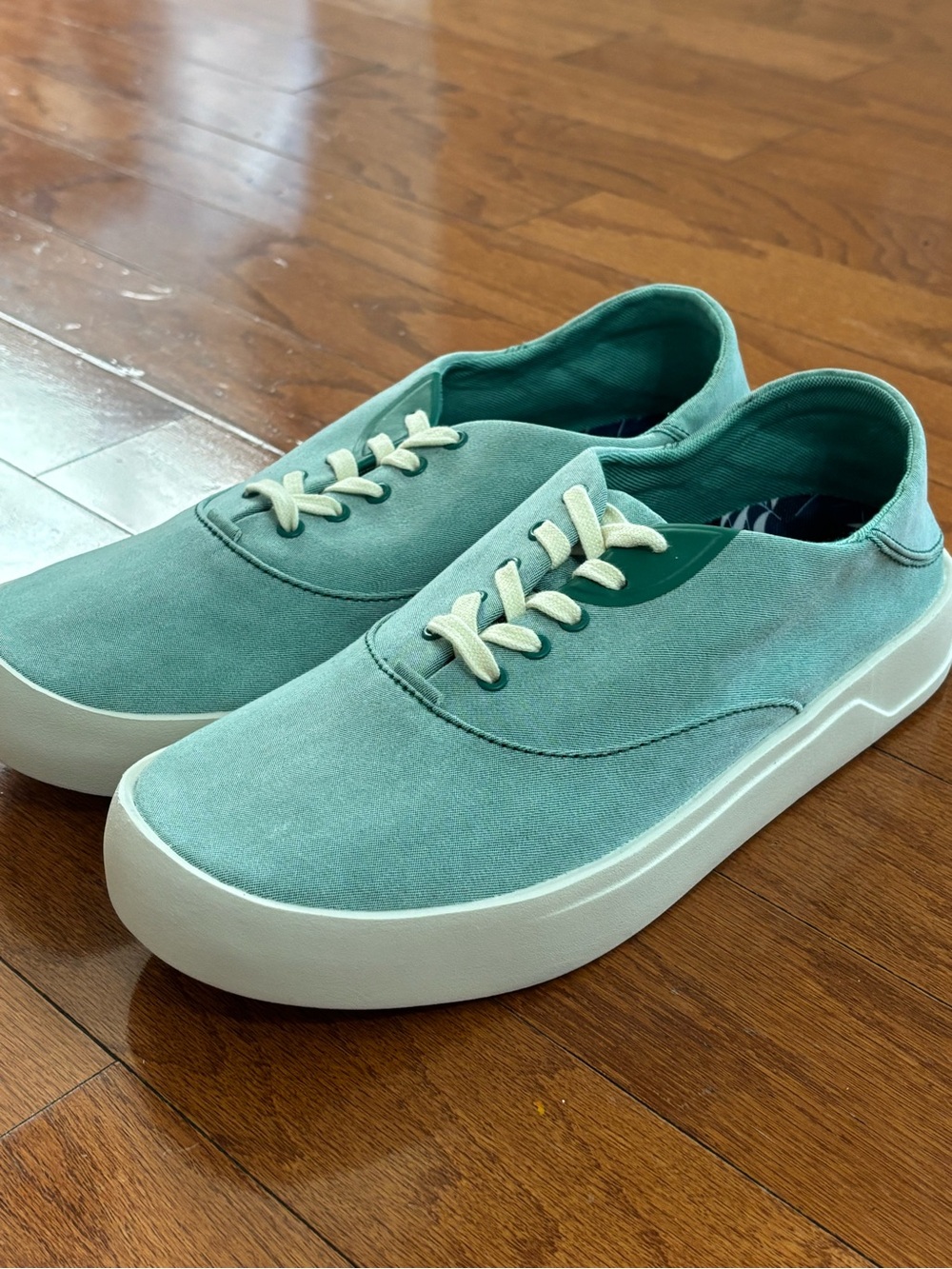 OluKai Mint Green Canvas Low-Top Sneakers with White Sole